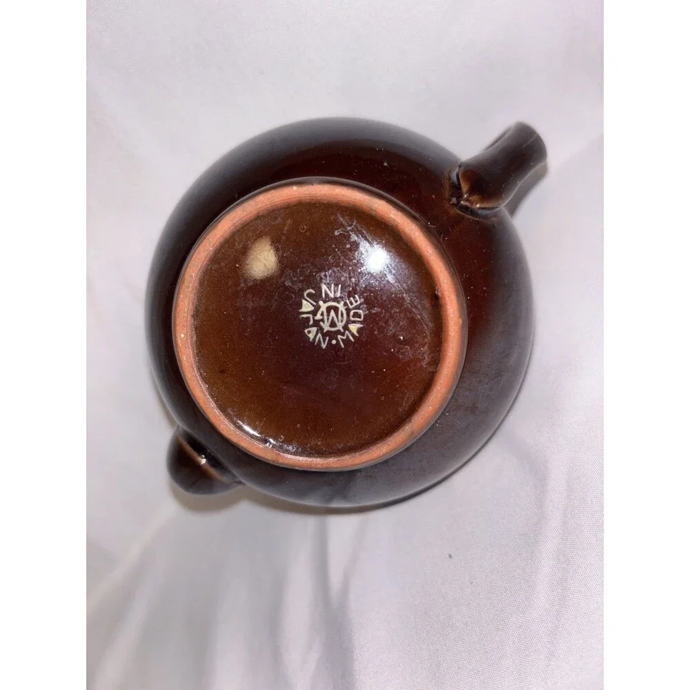 Brown Betty Teapot Hand Painted Red Ware Made in Japan Moriage Floral Blue VTG